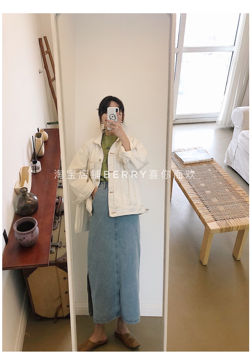 Berry thích bạn và niềm vui Pang Tùy chỉnh váy xẻ dài váy denim nữ eo cao Hàn Quốc xuân hè - Váy mẫu chân váy công sở