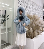 Berry thích bạn và yêu phiên bản Hàn Quốc sang trọng của chiếc áo khoác lông trùm đầu bằng vải cotton nữ giữ ấm eo giả áo nhung thỏ mùa đông 2018 - Bông áo phao tommy hilfiger nữ