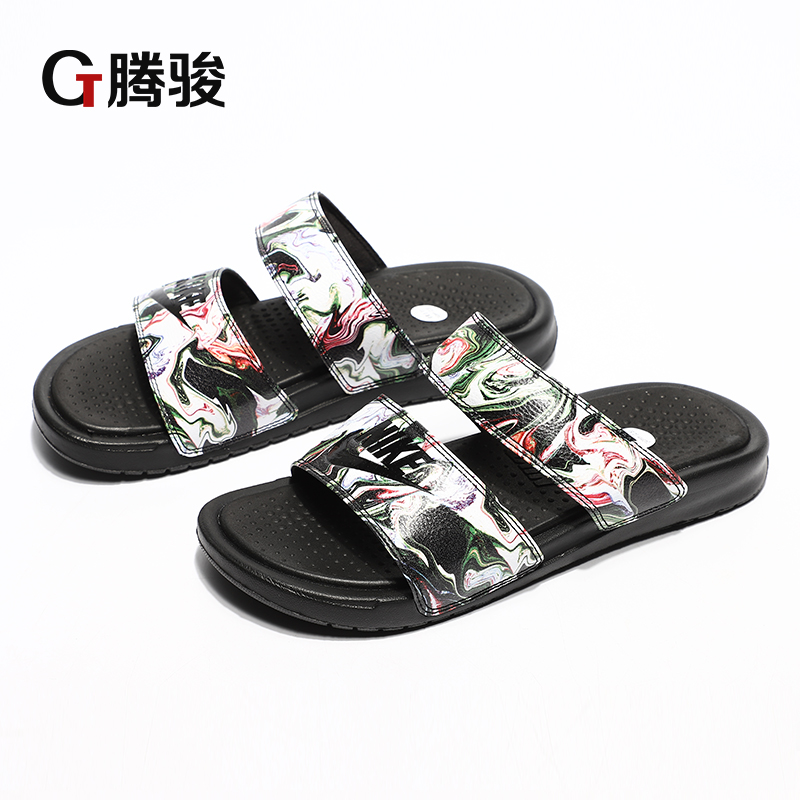 Tengjun Nike chính hãng Benassi Đen và Trắng Ninja Double Tie Mùa hè Nam và Nữ Dép thể thao 819717 dép crocs nữ