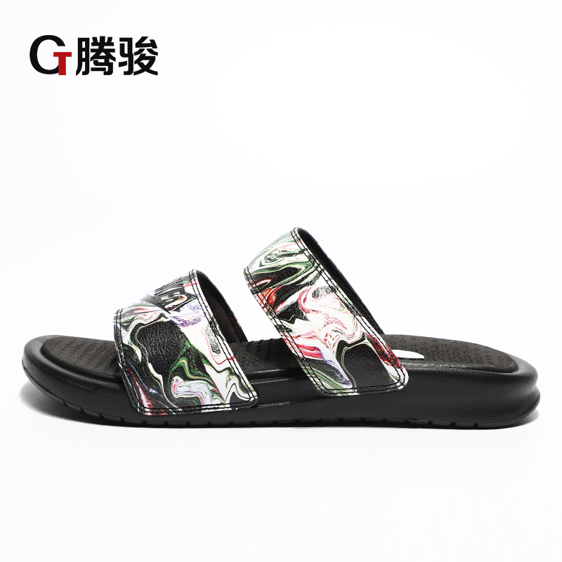 Tengjun Nike chính hãng Benassi Đen và Trắng Ninja Double Tie Mùa hè Nam và Nữ Dép thể thao 819717 dép crocs nữ