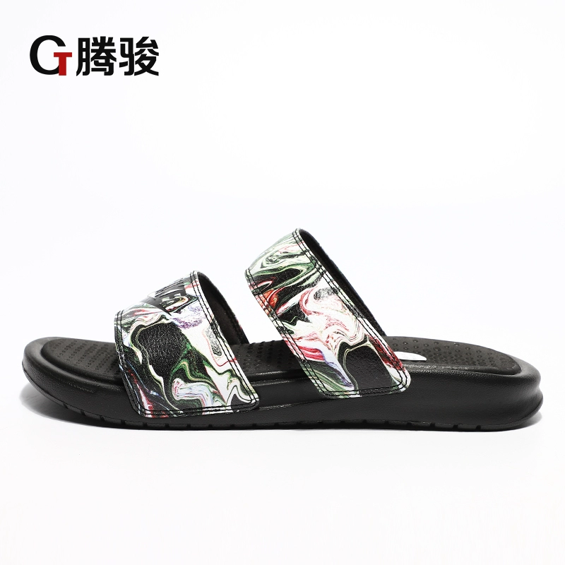 Tengjun Nike chính hãng Benassi Đen và Trắng Ninja Double Tie Mùa hè Nam và Nữ Dép thể thao 819717