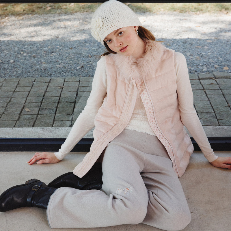 Jolly Onn Original Print Winter Warm and Fun "Floral Pony Patch Embroidered Straight-Leg Knit Pants"