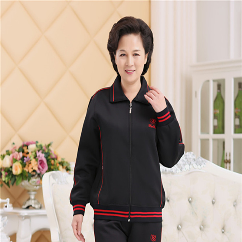 Áo khoác thể thao nữ trung niên mùa xuân và mùa thu dày áo len mẹ giản dị ông già áo khoác dài tay áo khoác mẫu váy cho người trung tuổi