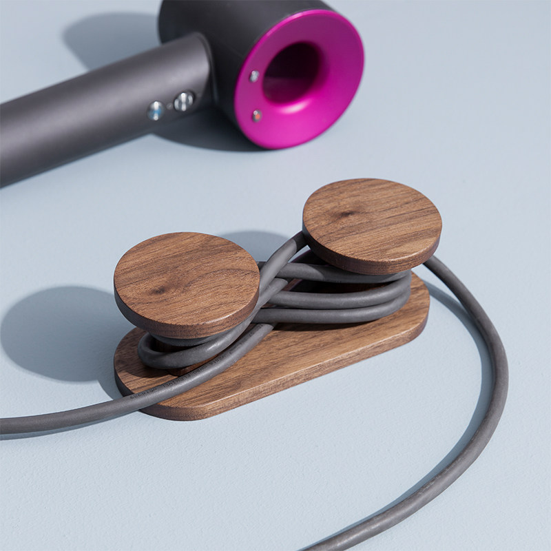 Desktop cable organizer data cable finishing charging cable holder winder winding hub collection layer shelf wood