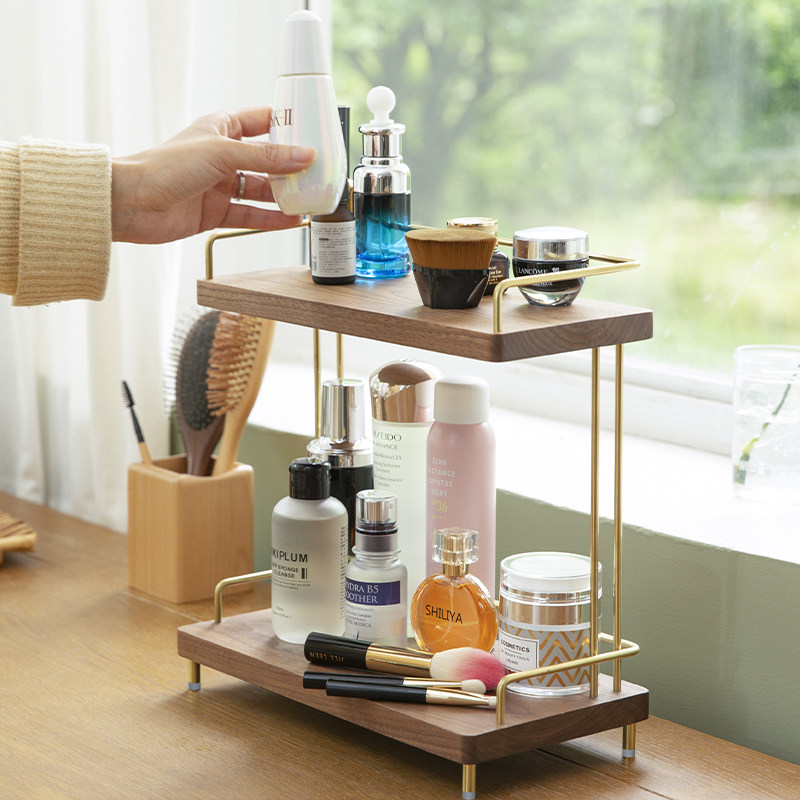 Solid wood cosmetics rack toilet bathroom toilet wash table desktop dressing table skin care product storage rack