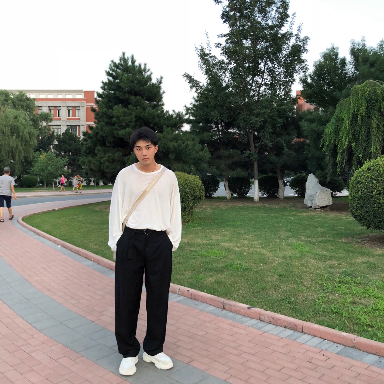 AaNn Normcore đai đen mix quần dài giản dị bộ quần áo thể thao nam