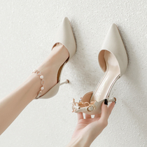 Black High heel Shoe Girl 2022 New Spring Festival Heel Womens Shoes Design Sensation Small and Shallow Mouth Single Shoes