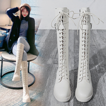 White boots 2022 new long boots genuine leather Martin boots female spring autumn single boot Inlenty wind rider high cylinder long cylinder boot