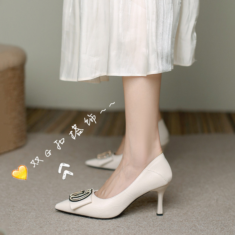 Legit black No tired feet High heel Shoe Girls fine heel 2022 New work shoes Soft leather Custard Leather Shoes Woman