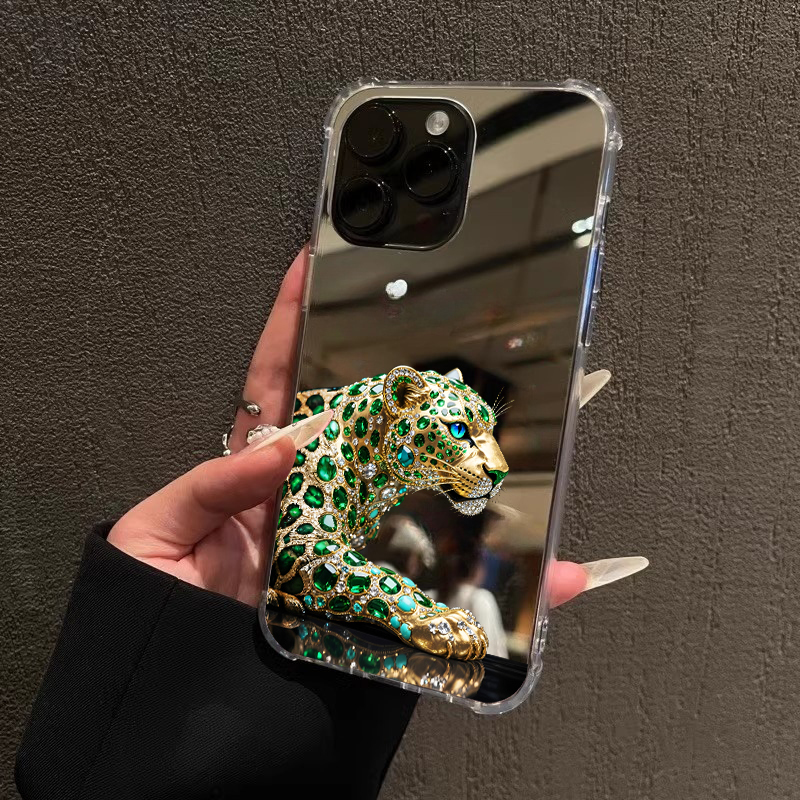 Diamond Leopard Phone Case Suitable for iPhone 17 Pro Max Mirror Finish Apple 16 Pro Leopard 13 Make a Fortune Oppo Reno 14 Get Rich Samsung S25 Get Rich Huawei P80 Vivo Oppo Xiaomi 15
