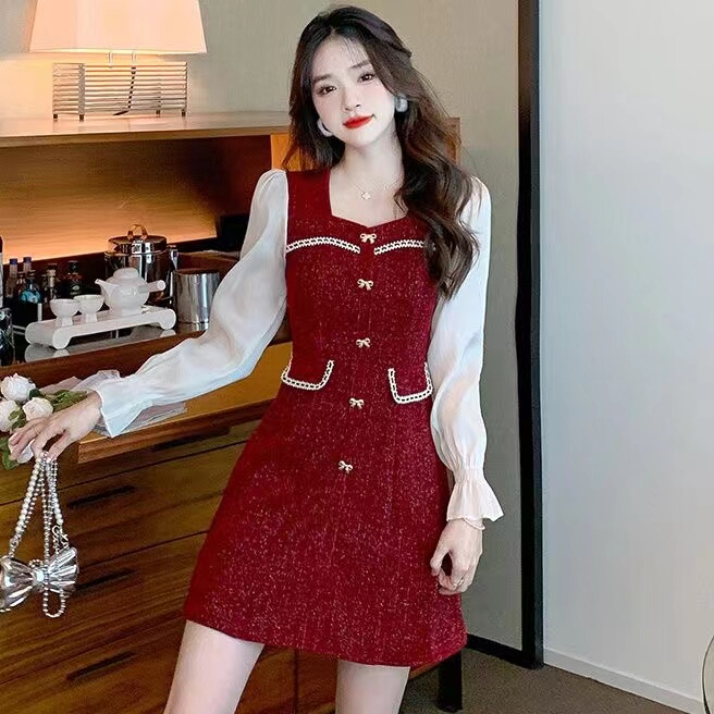 Red Dress Spring Season Women's Clothing 202 New High-End Dress French Style Elegant Slimming Hepburn Style Red Dress Red Dress Spring Season Women's Clothing 202 New High-End Dress French Style Elegant Slimming Hepburn Style Red Dress