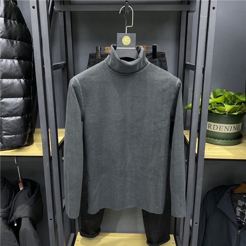 svip ~ multistocked cattle stock autumn winter new pint men's double face suede half high collars undershirt long sleeve T-shirt male tide