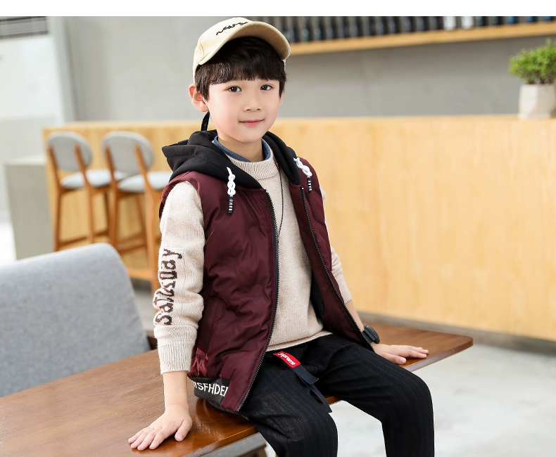 Áo vest bé trai mùa thu đông 2018 mới 6 bé lớn 7 bé 8 xuân hè 9 áo vest dài dày 15 tuổi áo gile hàn