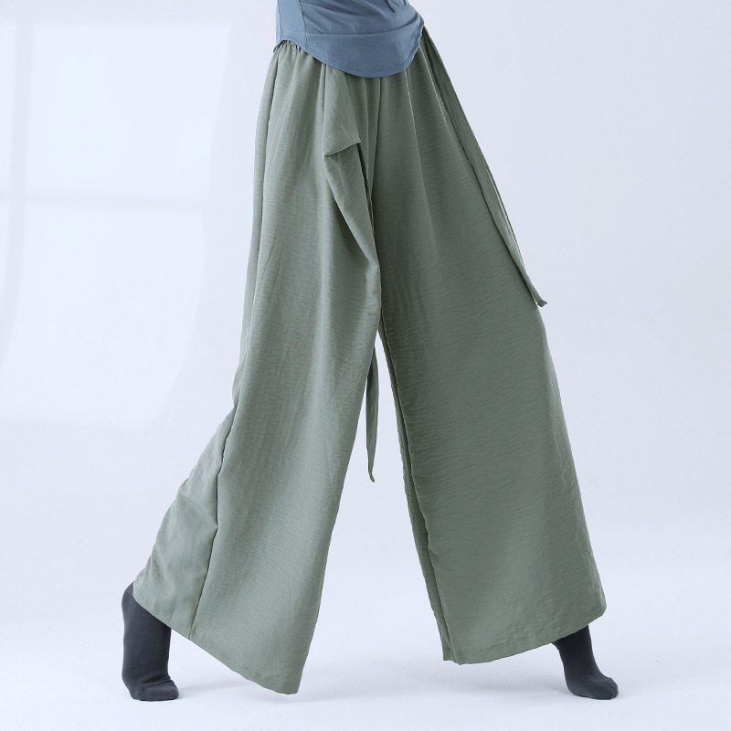 New spring autumn and winter female classical dance performance art practice Elegant Linen Creamy Floats With Broadlegged Pants Tightness Waist Trousers-Taobao