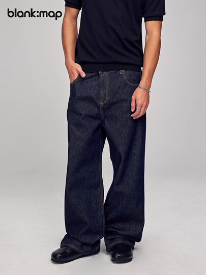 Blank Map13oz dark blue raw cow 2021M version classic loose straight cleanfit jeans for men