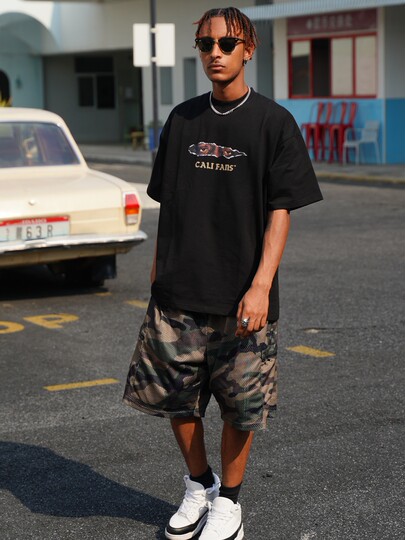 Califans American trendy hip-hop loose large size casual multi-pocket comfortable sports camouflage mesh five-point shorts for men