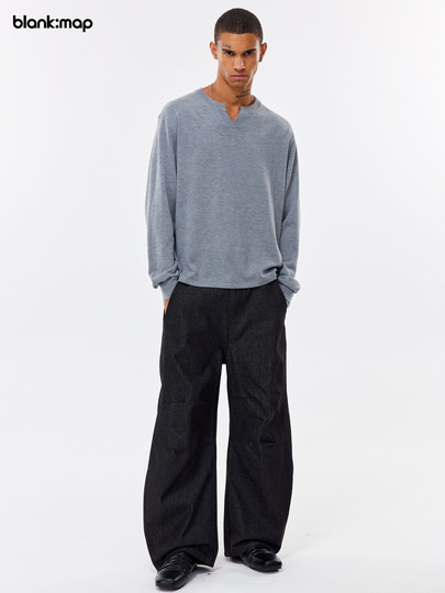 Blank Map Scimitar Stiff Silhouette Raw Cow American Street Cleanfit Knee Pleated Jeans Men's Fashion