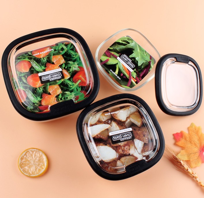  New music buckle music buckle glass cover simple heat resistant glass refreshing box lunch box microwave oven