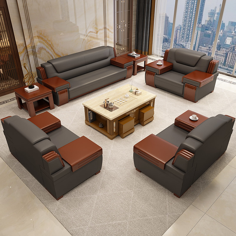 Office sofa Modern Chinese style boss Guests Reception tea table Composition 113 Genuine Leather Sofa Office