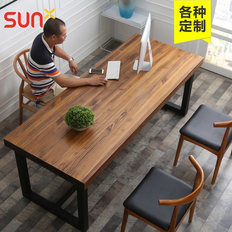 Custom Solid Wood Meeting Table Long Table American Loft Negotiation Table Brief Strip Table Bench Desk Chair Composition