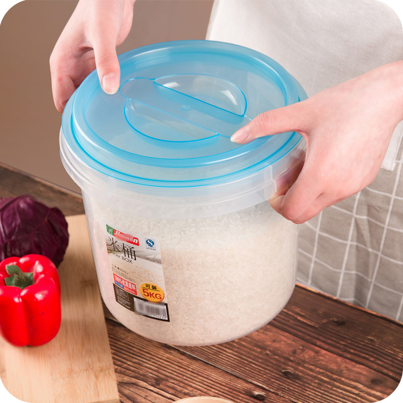 Round with lid sealed rice bucket household plastic moisture-proof 10 catties rice tank large flour insect-proof rice storage box 5kg