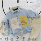 21 spring and autumn new children's pure cotton dinosaur patch long-sleeved shirt boy baby blue cartoon soft shirt trendy