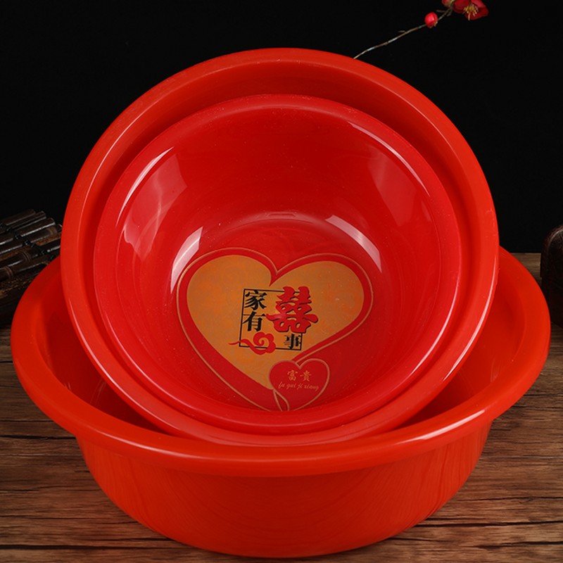 Wedding supplies bridal dowry big red plastic washbasin solid laundry stick wedding husband household red hammer clothes