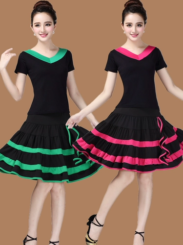 Танцующий комплект для пожилых людей, футболка, платье, костюм, для среднего возраста, короткий рукав