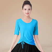 Синяя футболка, круглый воротник, на шнурках