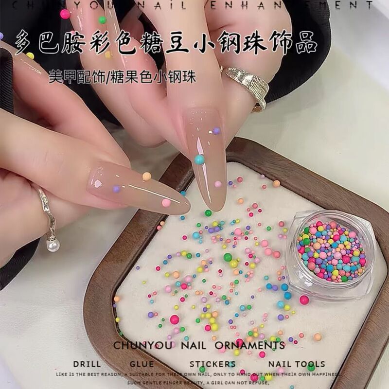 Colorful Small Steel Beads Nail Art Dopamine Macaron Jelly Beans Bubble Beads Large and Small Round DIY Nail Decorations