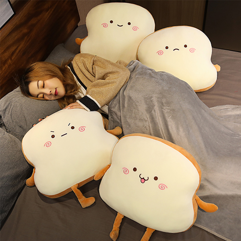 Cute toast bread pillow quilt dual-use car folding pillow office nap blanket two-in-one four seasons