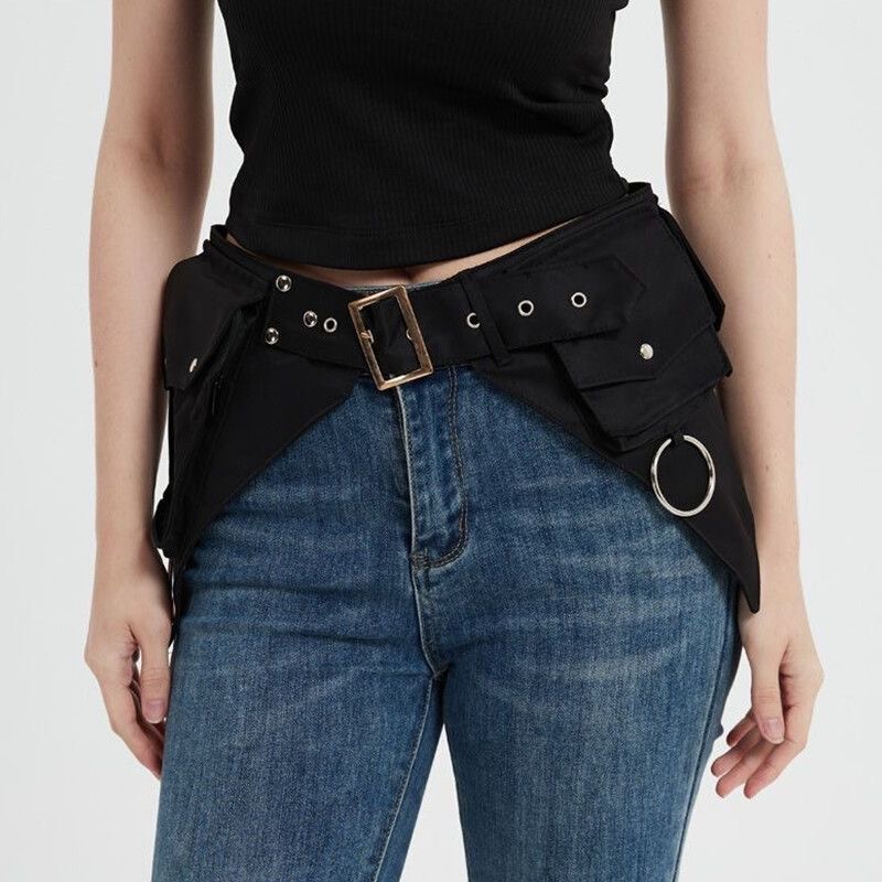 European and American Style Black Canvas Denim Studded Workwear Waist Bag Motorcycle Style Multifunctional Pocket Bag Wallet Trendy European and American Style Black Canvas Denim Studded Workwear Waist Bag Motorcycle Style Multifunctional Pocket Bag Wallet Trendy