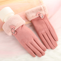 Autumn and winter women's velvet and thicker suede velvet tentacle gloves five-finger lovely warm riding car Korean version