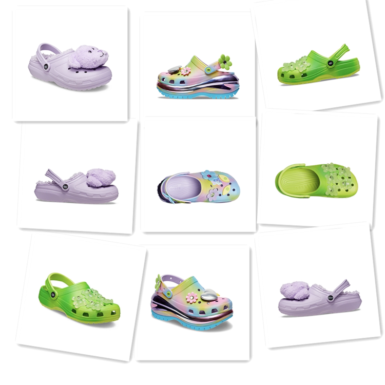 Gxp Lazy Oaf X Crocs Beach Shoes, Clogs, Green Bear, Purple Colorful Gradient Thick Sole