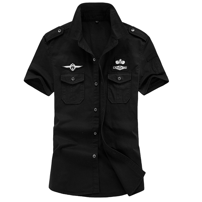 Summer Short-Sleeved Shirt for Men, Workwear, Loose, Large Size, Pure Cotton, Outdoor Casual Shoulder Patch Shirt, Half-Sleeved, Military Style, Summer