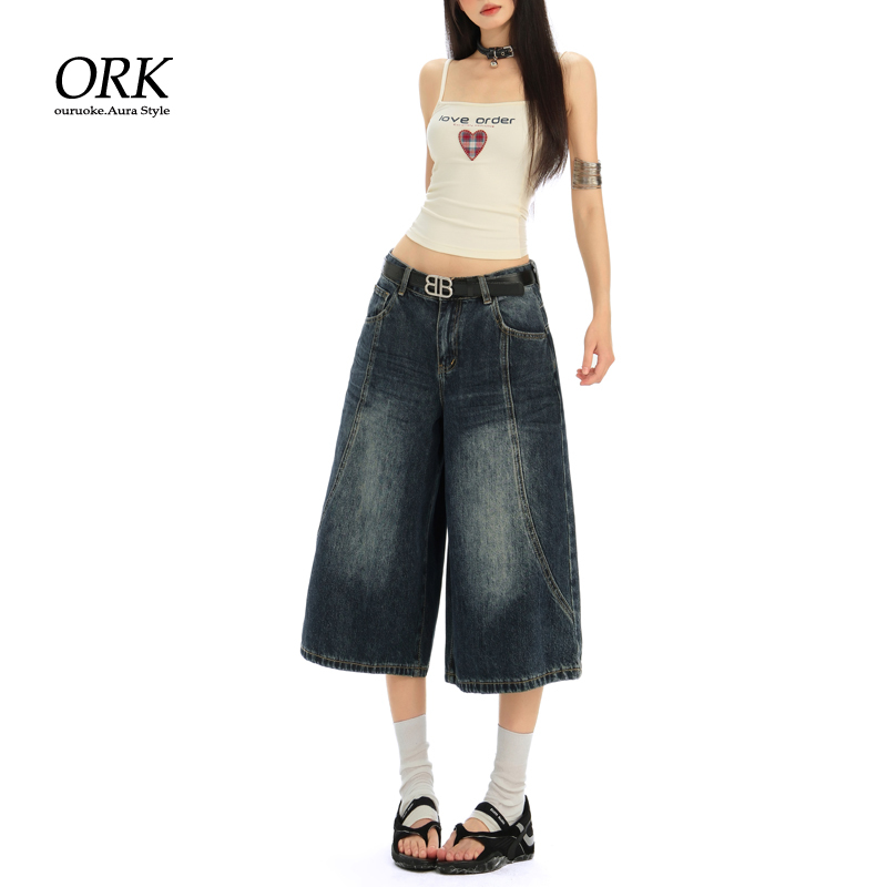 American Retro Cropped Jeans for Women, Summer 2026 New Style, Super Popular High-Waisted Loose Wide-Leg Design Straight Mid-Length Pants