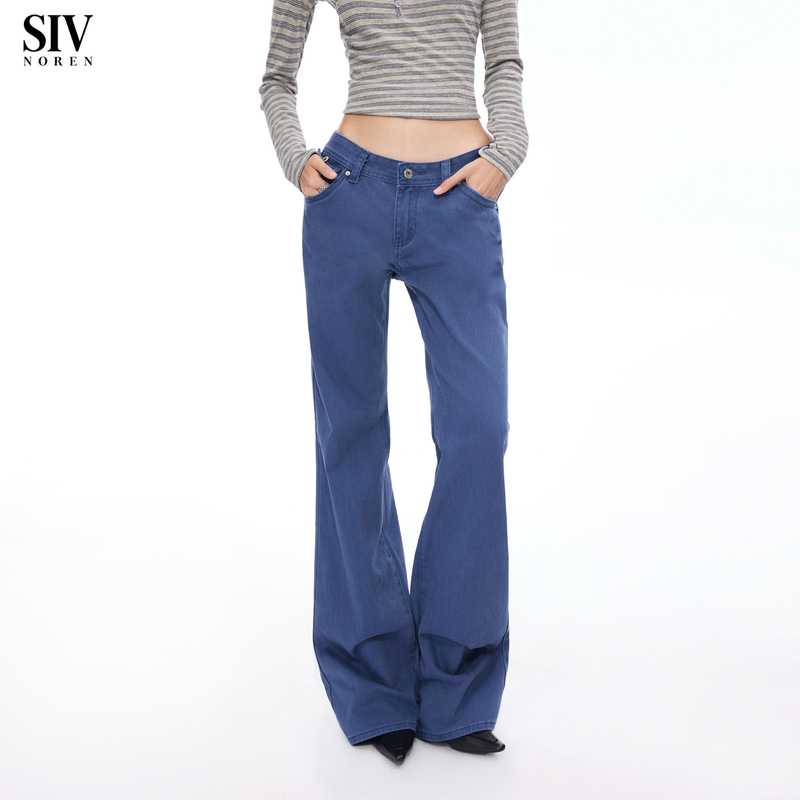 Sivnoren Retro Low-Waisted Straight-Leg French Work Blue Jeans for Women, Low-Waisted Loose Washed Vintage Workwear Casual Pants