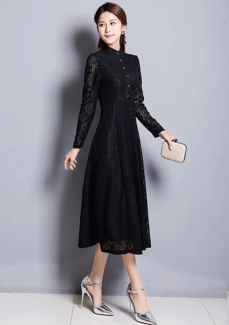 Đầm ren đen thon dài eo cao 2019 Đầm suông váy mới dài tay nữ trung niên đầm mẹ - Sản phẩm HOT đầm xòe đẹp