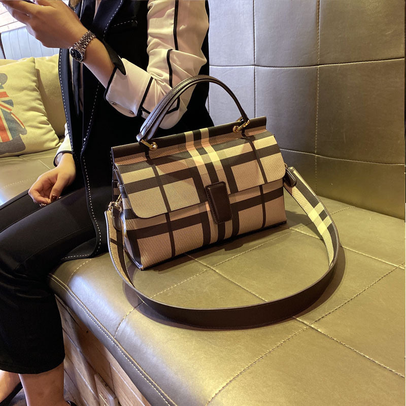 French Special Cabinet ITCFASHONK Store Long Strong Push Women's Bag New Tote Plaid Hand Single Shoulder Diagonal Satchel Bag-Taobao