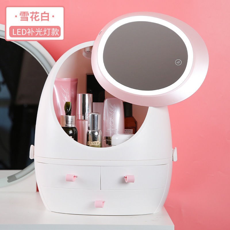 Net red cosmetics storage box dust-proof with mirror integrated skin care lipstick dressing table home desktop rack cabinet
