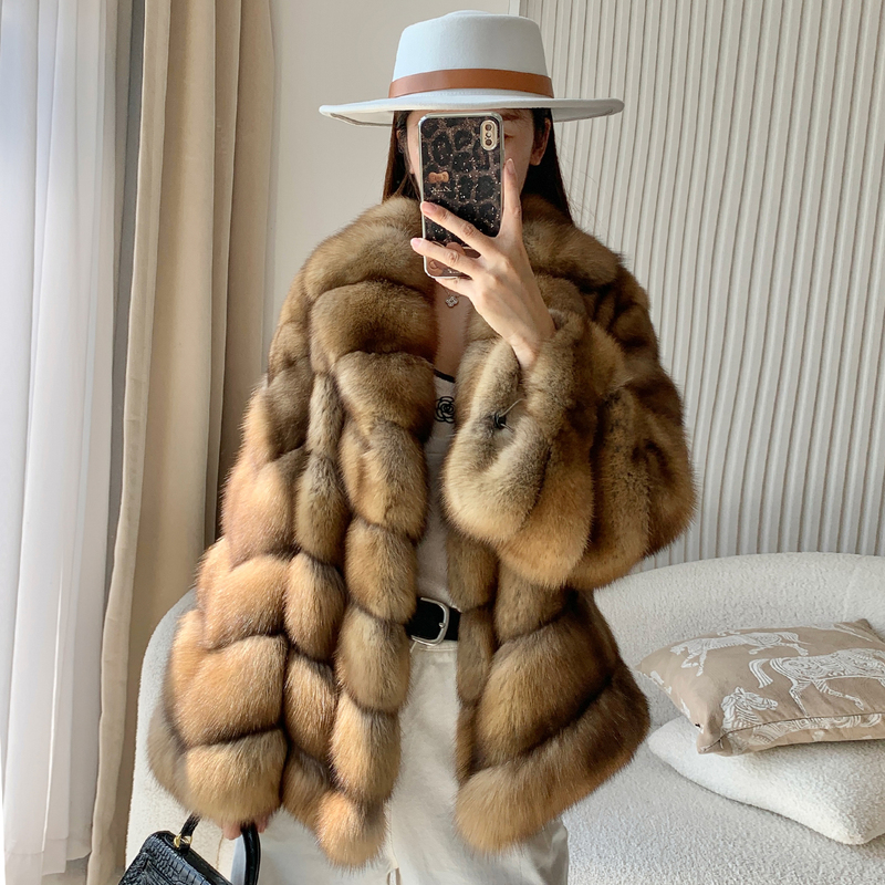 2026 New Model Imported Russian Starry Sable Fur Coat, Fashionable Mid-Length Suit Collar Fur Jacket for Women