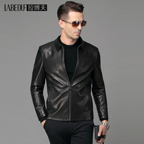 LaBov leather mens goat leather jacket business casual lapel leather mens short mens middle-aged coat