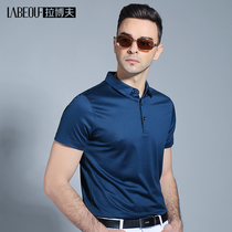 LaBeouf short-sleeved mulberry silk T-shirt mens middle-aged Tanabata thin loose polo shirt summer business leisure compassionate