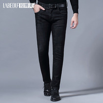 LaBov jeans mens middle waist micro-elastic slim trousers middle-aged man Large size dad dress anti-fade jeans