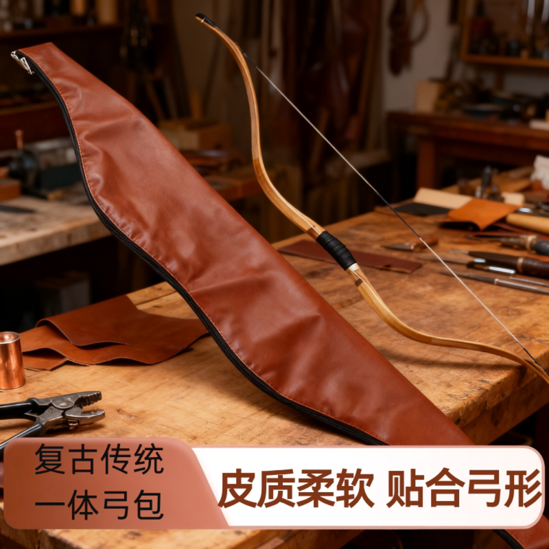 Traditional Bow Bag Integrated Leather Storage Bag for Outdoor Archery, Bow and Arrow Without String Removal, Shoulder Carry, Hand-Held Traditional Bow and Arrow Bag