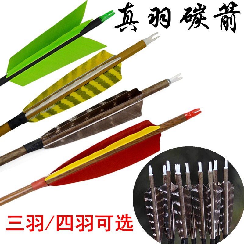 Arrow True feather pure carbon arrow Bow and arrow equipment Carbon arrow Traditional American hunting bow Reverse bow arrow