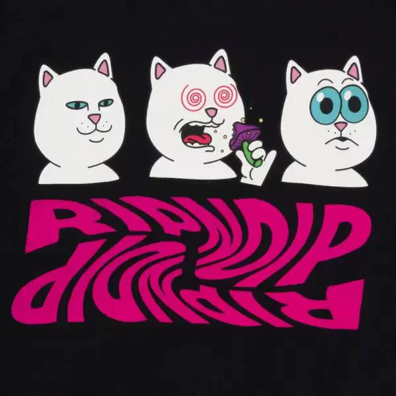 Американский модный бренд RIPNDIP SHROOM DIET маленький кот вес снижения короткий рукав, круглый вырез, печатный топ пара