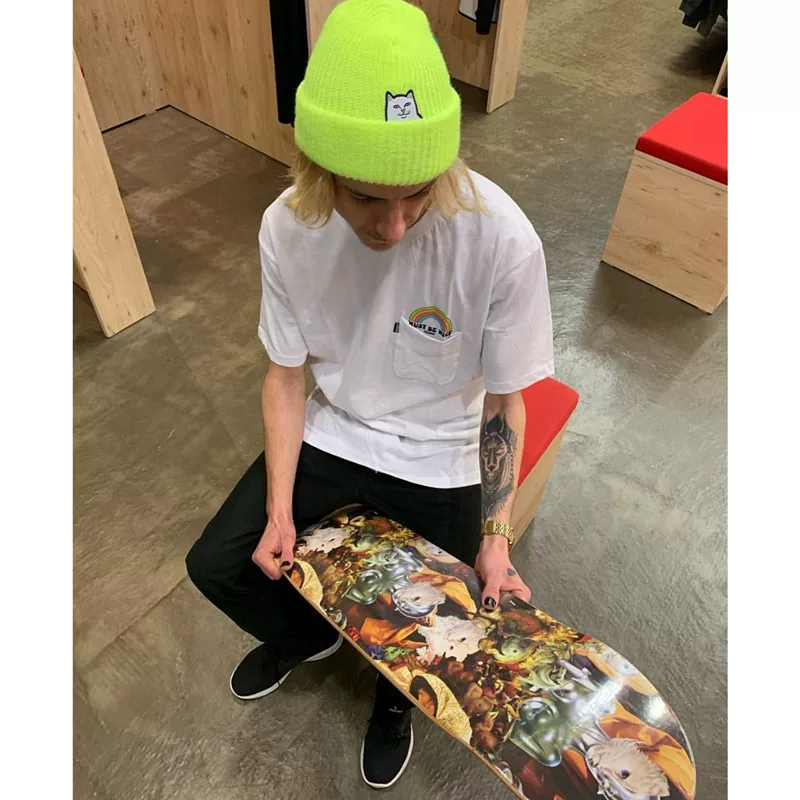 Американский модный бренд RIPNDIP базовый кот, футболка с короткими рукавами, средний палец, кот-под карманом, радужный единорог, простой принт, хлопок, модный бренд