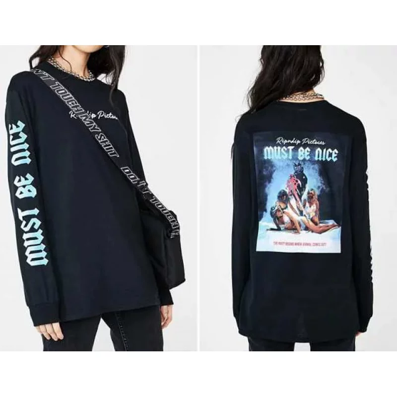 Американский трендовый бренд RIPNDIP длинный рукав футболка-свитшот с изображением Mean Cat, постер фильма, стилизован для мужчин и женщин
