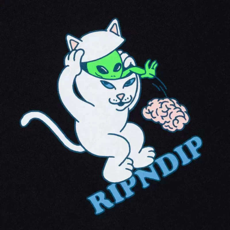 Американский трендовый бренд RIPNDIP средний палец кота инопланетный голова кота повседневная футболка с коротким рукавом для мужчин и женщин, универсальная и универсальная